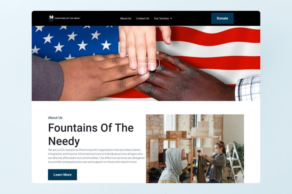 Fountains of the needy Website Designed by Nonprofit Web Solutions